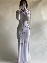 Long Sleeve Hooded Dress Maxi Women Vintage Ruffles Elegant Dresses Khaki Split Reverse Side