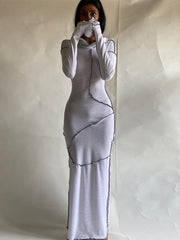 Long Sleeve Hooded Dress Maxi Women Vintage Ruffles Elegant Dresses Khaki Split Reverse Side
