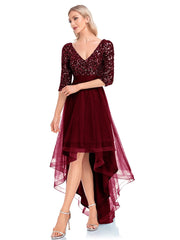 Elegant V-Neck Half Sleeve Sequin Evening Dress Prom Wedding Party Cocktail Dresses Robe Vestidos De Fiesta For Women