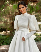 Stunning Beaded Sequined High Neck Full Sleeves Wedding Dress