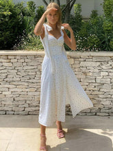 Floral Print Knot Straps Split Thigh Cami Dress Summer White Sleeveless V-neck Backless Beach Dress Women Slip Dress Robe Femme