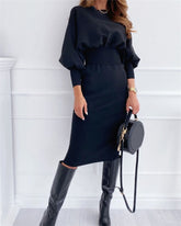 2023 Spring High Waist Women's Dress Black Lantern Sleeve O-neck Elegant Female Midi Dresses Sexy Party Bandage Ladies Clothing