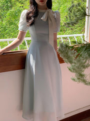 2023 Summer Elegant Midi Dress Women Casual Short Sleeve Beach Even Party Dress Office Lady Pure Color One Piece Dress Korean