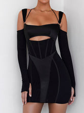 Hoobd Sexy Hollow Out Backless Mini Dress For Women Elegant Spaghetti Strap Bodycon Party Short Dresses Vestido Clubwear