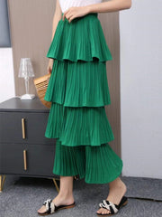 2023 New Spring Summer Women High Waist Slim Long Skirt Korean Sweet Solid Color Multi-layer Pleated Hem Cake Skirt 7 Colors