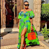Cheap Casual Lady Dress Off Shoulder Backless Slit Party Dress Holiday Floral Maxi Vestido Women's Clothing 2023 Latest Fashion