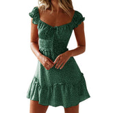 Hoobd Dresses Boho Floral Ruffle Short Mini Dress Summer Knot Sexy V-Neck Party Holiday Dress Femme vestido de mujer Women Dress