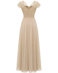 Hoobd Women's Elegant Vintage V Neck 3/4 Sleeve Floral Lace Chiffon Wedding Bridesmaid Maxi Dress Long Formal Dresses