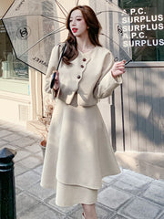 Autumn Winter Small Fragrance Two Piece Set Women Short Jacket Coat + Long Skirt Sets Korean OL 2 Piece Suits Ensemble Femme