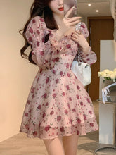 2023 Summer Sweet Elegant Short Party Dress Korean Fashion Floral Mini Dress Beach Long Sleeve Casual Vintage Dress Woman Chic