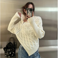 Irregular twist turtleneck pullover sweater women's winter design different loose thin versatile long -sleeved knitted jacket