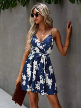 Hoobd Spaghetti Straps Dress Summer Floral Print Suspender Women Dress Floral Print Surplice Front Belted Cami Dress