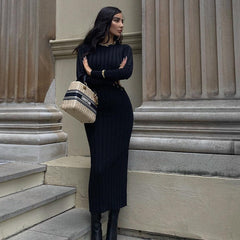Solid Sexy Hollow Out Long Sleeve Maxi Dress