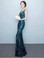 Elegant Mermaid Evening Dress Sleeveless Sequins Robe De Soriee V-neck Tulle Prom Gown Beads Formal Dress New 2023