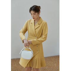 Hoobd Women Clothes Design Pleated Suit Dress French Commuter Fall 2023 New Pleated Skirt Asymmetric Suit Dress Vintage Clothes