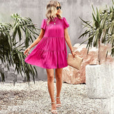 Casual Women's Summer Dresses Green Short Sleeve A-line Female Dress Pink Mini Chiffon Dress Short Vintage 2023