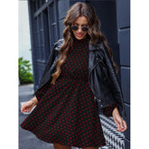 Print Women Dress Temperament Commuter One-step Skirt Red Polka Dot Dark Pattern Waist Puff Sleeve Dress 2023 Summer New
