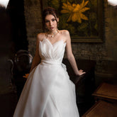 trapless Ruched Bodice Neck Organza Wedding Dress