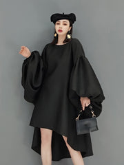 Fashion Solid Color Dress Women's Autumn 2023 New Round Neck Loose Batwing Sleeve Knee-length Dresses Female