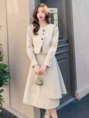 Autumn Winter Small Fragrance Two Piece Set Women Short Jacket Coat + Long Skirt Sets Korean OL 2 Piece Suits Ensemble Femme