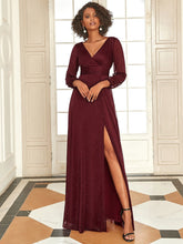 Elegant Evening Dresses V-Neck Long Sleeves A-LINE Floor-Length Gown 2023 Ever pretty of Burgundy Simple Bridesmaid dress Women