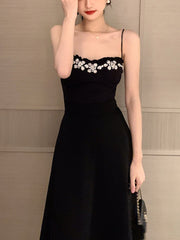 Black Backless Strap Dress Women Sexy Party Elegant Retro Midi Dresses Slim Designer Chic Holiday Casual Hepburn Dress 2023 New
