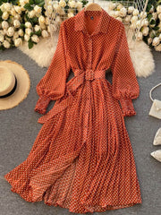 Spring Autumn Women Vintage Maxi Party Dress