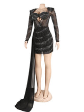 Beautiful Rhinestones Long Straps Mini Dress Womens New Chic Cut-Out Sheer Mesh Sequins Party Dresses Christmas Outfits