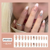 24 Pcs Pink Fake Nails Press on Nail Designs Art Long Tips False Forms with Glue Stick Stickers Reusable Set Acrylic Artificial