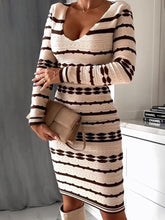 Knee Length Skinny Long Sleeve Casual Striped Sweater Dress
