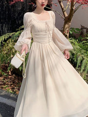 French Elegant Lace Midi Dress Even Party Woman 2023 Summer Office Lady Fairy Long Sleeve Dress Chiffon Casual Fashion Dress