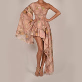 2023 Spring Women's Floral Dress 2 Pieces Set Party Bodycon Tight Corset One Shoulder Irregular Dress Long Club Evening Dress