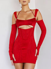 Hoobd Sexy Hollow Out Backless Mini Dress For Women Elegant Spaghetti Strap Bodycon Party Short Dresses Vestido Clubwear