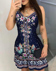 Women Tropical Print Sleeveless Casual Dress Casual Mini Dress Vacation Fmmle Dress