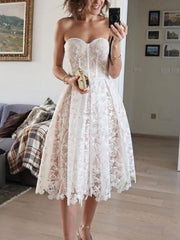2023 Spring Summer Formal Evening Dress Women's Lace Embroidery Strapless A-line Tunic Midi Birthday Party Dresses White Purple