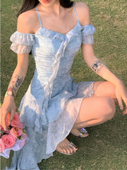 Chiffon Beach Style Y2k Mini Dress Office Lady Casual Sleeveless Elegant Floral Dress Woman 2023 Summer One Piece Dress Korean