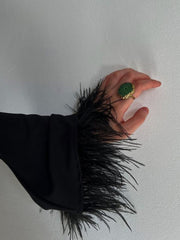 Casual Feather Patchwork Long Autumn Dress Streetwear Women Elegant Chic Autumn Winter Bodycon Evening Party Black Dresses 2023