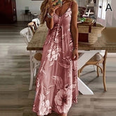 S-5XL 7Colors Floral Printing V-Neck Strap Long Dresses Casual Bohemian Sleeveless Women Summer Beach Travel Party Wear