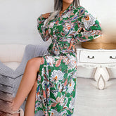 2023 New Women Spring Summer Retro Floral Collar Long Sleeve Tie Up Shirt Dress For Ladies Fashion All Match Print Dresses