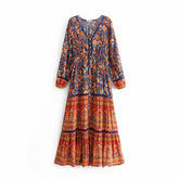 Women Cottagecore Dress Long Boho Floral Print Spliced Maxi Dresses Women Casual 2023 Spring Summer Dress Long Sleeve vestidos