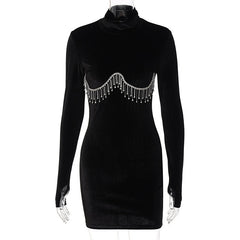 Velvet One Shoulder Long Sleeve Mini Dress