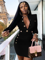 New Winter Style Sexy Long Sleeve Key Hole Button Pink Mini Women Bodycon Bandage Dress 2023 Elegant Evening Club Party Dress