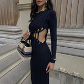 Solid Sexy Hollow Out Long Sleeve Maxi Dress
