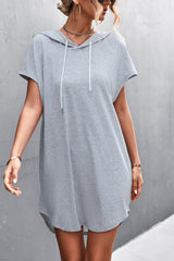 Grey Loose ShortSleeve Hooded Dress Women Streetwear Simple Casual Sports Dresses SolidColor Hoody Dress Casual Basic Mini Dress
