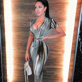 Hoobd Sexy Bandage Dress Waist Illusion Dress 2023 Women V-neck Maxi Dresses Ladies Tie-dye Wave Print Party Dresses Tight Dresses