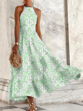 Hoobd Summer Casual Vintage Print Women Long Dress Ladies Fashion Sexy Loose Beach Dress Elegant Halter Sleeveless Party Dress Vestido