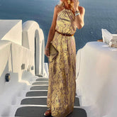Beach Style Lady Casual Sleeveless Long Dress Streetwear Women Halter Backless Print Dress Loose Off Shoulder Summer Maxi Dress