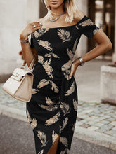 2023 New Printed Sexy One Line Shoulder Slim Package Hip One Step Woman Dresses Elegant Women's Party Fashion Slit Summer Dress