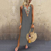 2023 Spring Fashion Women's Long White Dress V-neck Sleeveless Casual Dresses Female Summer Loose Beach Bohemian Clothes Ladies