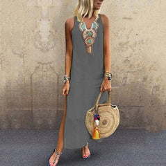 2023 Spring Fashion Women's Long White Dress V-neck Sleeveless Casual Dresses Female Summer Loose Beach Bohemian Clothes Ladies